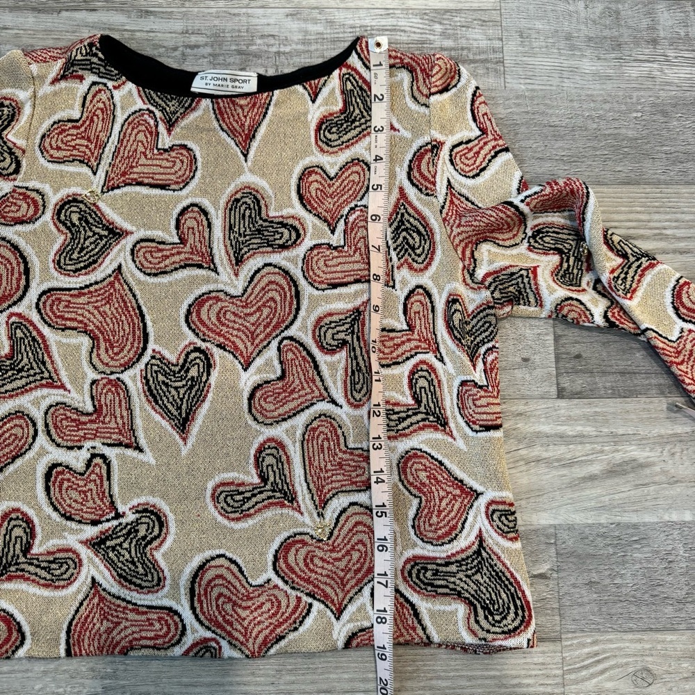 St John Sport gold red black heart print 3/4 sleeve sweater women’s small E32 - Picture 9 of 9